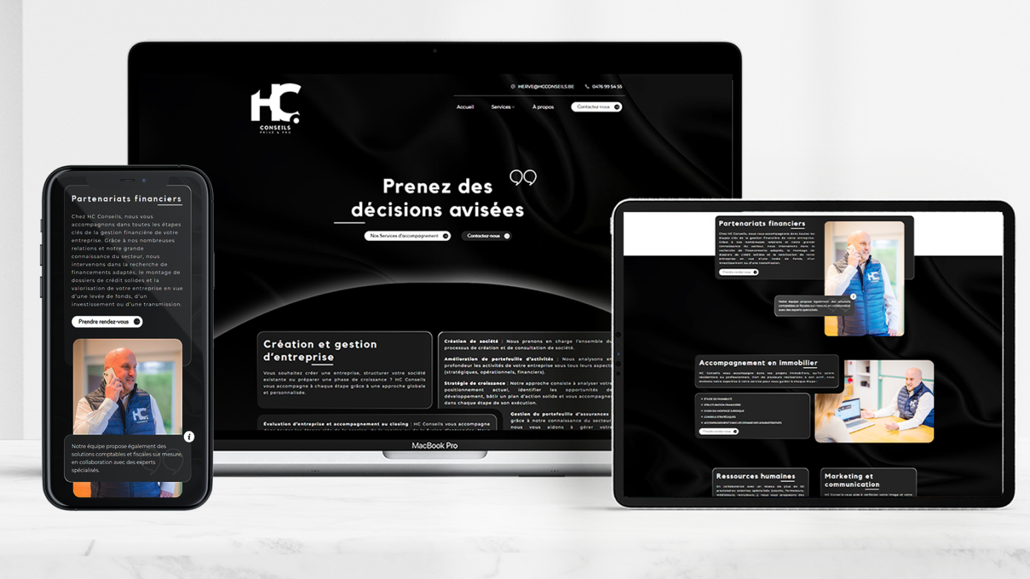 exemple d'affichage du site internet sur différents supports
